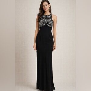 VTG Scott McClintock Dress Formal Size 10 Black White Embroidery Maxi Sleeveless